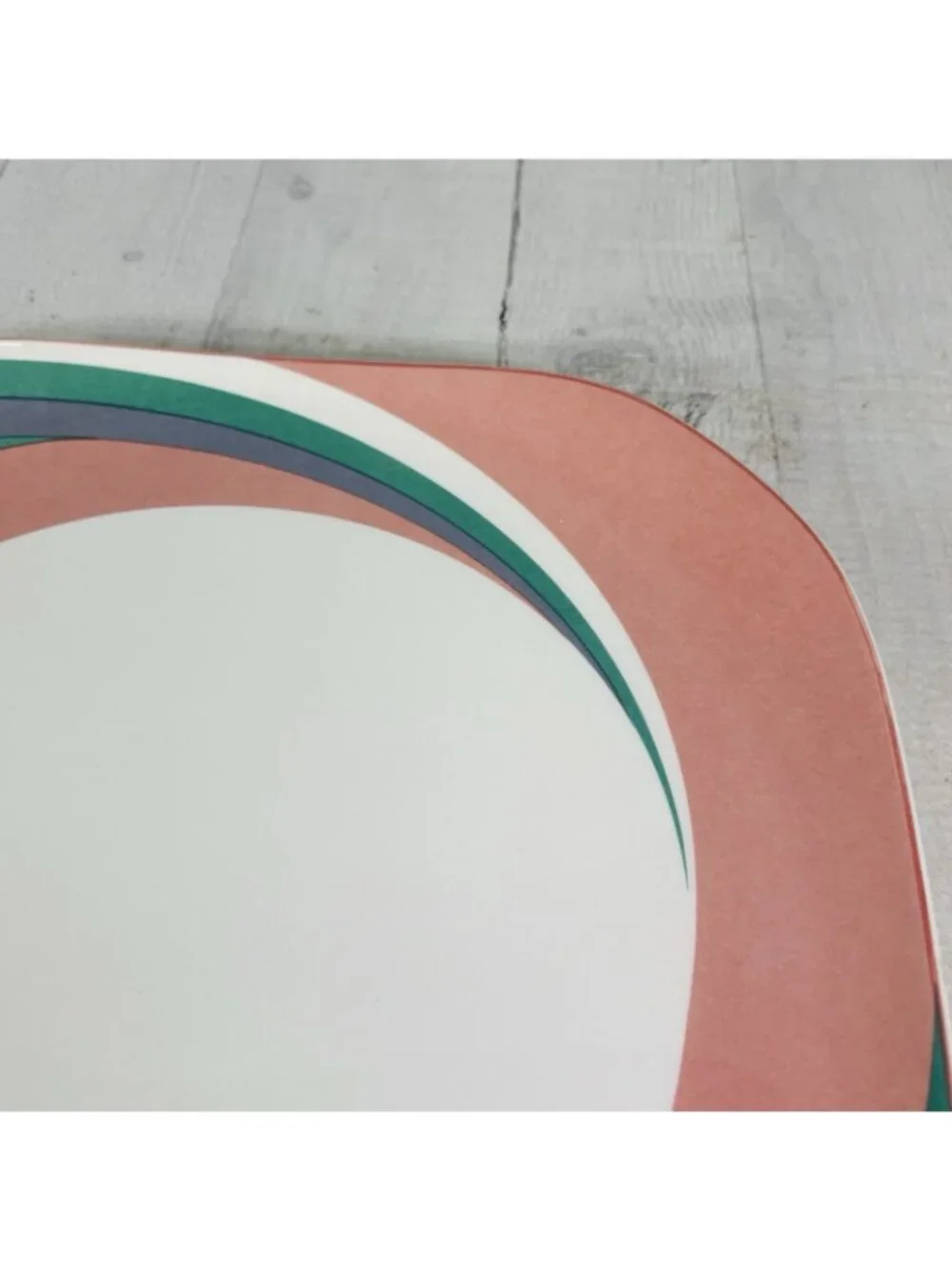 1980's Sango Quadrille PINWHEEL PINK Wave Semi Porcelain Dinner Plates Set 3